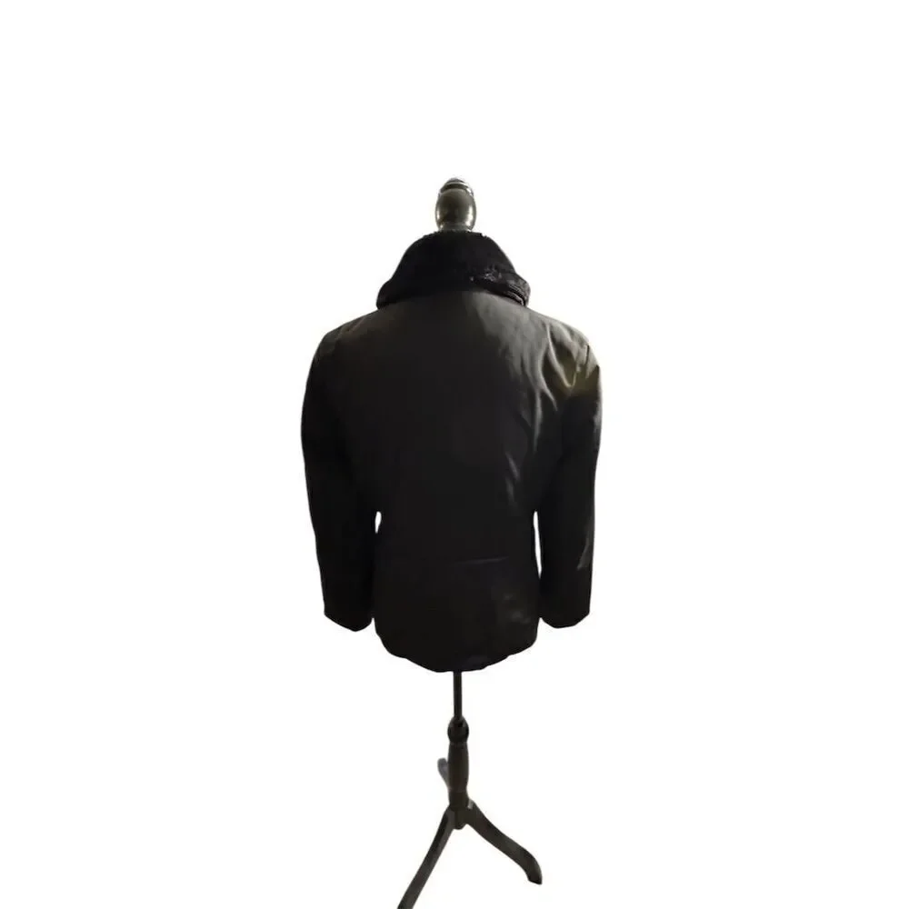 Jones New York Women's Black Jacket Faux Fur Collar Size Small